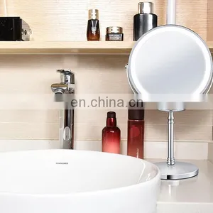 Wholesale 360 Degree 8 Inch LED Makeup Mirror Round Glass Mental Magnification Standing Make Up Mirror thumbnail-4