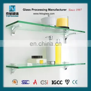 Flat Polished Edge Tempered Wall Mounted Bathroom Glass Shelf thumbnail-2