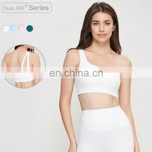 Ribbed One Shoulder Hollow Crop Soft Sports Custom Bras High Quality Backless Yoga Tops thumbnail-1