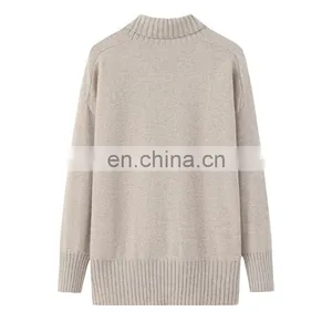 Best Material Oversized Chunky Knit Pullover Pure Cashmere Turtleneck Mock Neck Sweater for Women Casual Plus Size Winter Autumn thumbnail-2