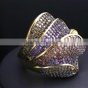 Gorgeous Chunky Party Look Color Cubic Zirconia 18K Gold Plated Deluxe Jewelry Ring thumbnail-5