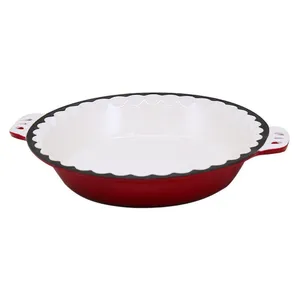 Enamel Coating Cast Iron Pan Decorative Border With Handle Nonstick Enamel Cast Iron Round Shape Baking Pie Pan thumbnail-1