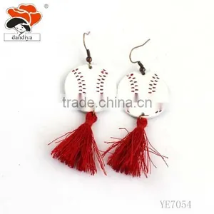 Cheap Lovely New Design Red Blue Baseball Tassel Jewelry Alloy Cute Earring thumbnail-1