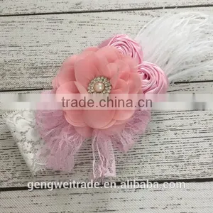 Bulk High Quality Baby Hair Accessory Lace Flower and Feather Fashion Headband for Kids thumbnail-2