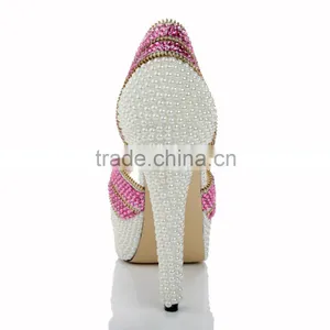 2015 Luxurious Diamond Pearl Upper Dress Shoes for Women Girls White Dress Shoes thumbnail-3