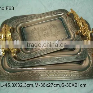 High End Red Copper Antique Embossed Metal Food Tray Rectangle Dish thumbnail-1