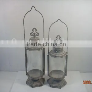 DSCN3880- S/2 Pillar Metal Candle Lantern W/hurricane Glass thumbnail-1