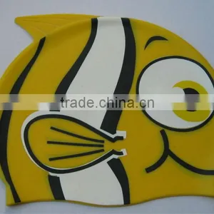 Color Silkscreen Printing Cartoon Goldfish Silicone Swimming Caps for Children thumbnail-1