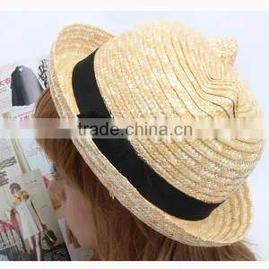 Wholesale Different Colour Nice Summer Straw Hat Beach Hats For Children Kids thumbnail-3