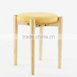 Living Room Furniture Mini Modern Design Round Solid Wood With Fabric Seat Stool thumbnail-1