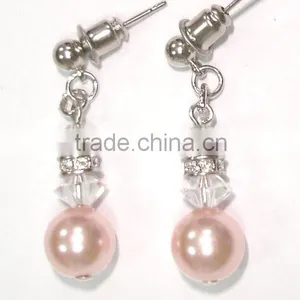 Fashion Earring With Stone and Bead Pendant thumbnail-1