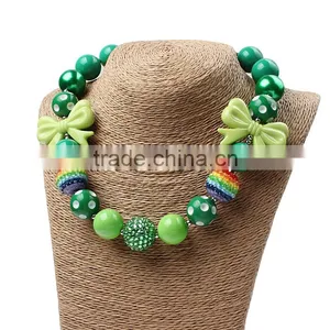 Wholesale Chunky Bead Necklace and Bowknot Hairband for Little Baby Fashion Girls Chunky Necklace Baby Outfits Decorations thumbnail-4