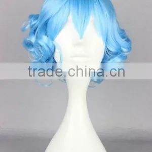 Synthetic Short Blue Curls Wig Cosplay Full Wig Woman Wig N434 thumbnail-1