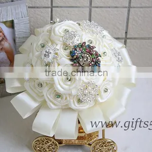 The Best Brooch Bouque Satin Rose Wedding Flower Crystal Bouquet Jewelry thumbnail-3