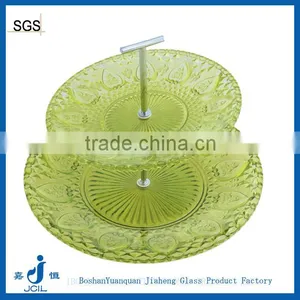 Green Two Layers Glass Plate for Seasoning and Fruit thumbnail-1