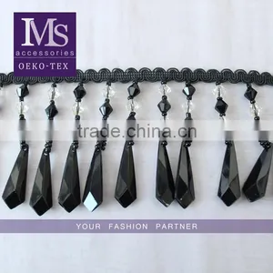 High Quality 8cm Width Black Handmade Wholesale Rhinestone Trim Fringes thumbnail-1