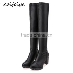 New Fashion Women Artificial Leather Round Toe High Heel Slip On Riding Boots thumbnail-1