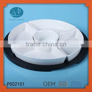Serving Bowls 6 Porcelain White Set Dish Party Turntable Snacks Tray Wood NEW,multi-function Candy Plate thumbnail-1