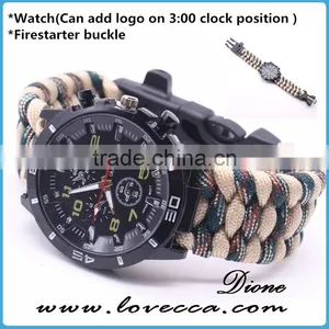 Multifunctional Custom Logo Whistle Firestarter Buckle 550 Paracord Survival Watch thumbnail-1