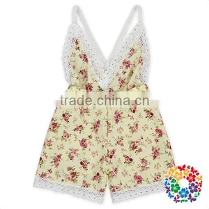 Summer New Boutique Outfits Baby V-neck Playsuit Romper Backless Floral Fabric Jersey Jumpsuit Kid thumbnail-3