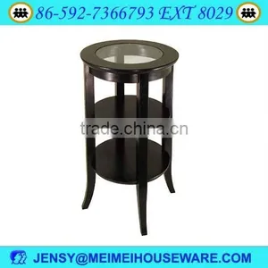 Three Tiers Wooden Console Table With Glass Top thumbnail-1
