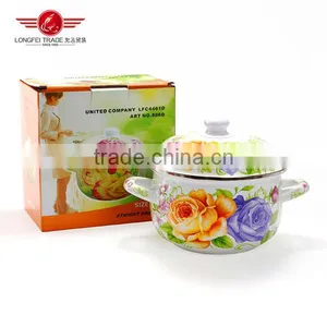 Wholesale Full Flower Design Enamel Cassrole Cast Iron Enamel Stock Pot thumbnail-1