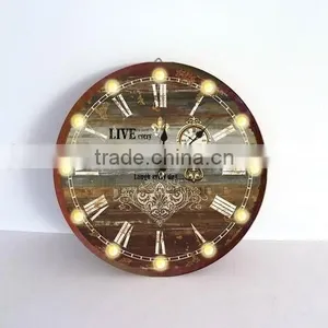Round Wood Wall Clock Led Light thumbnail-1