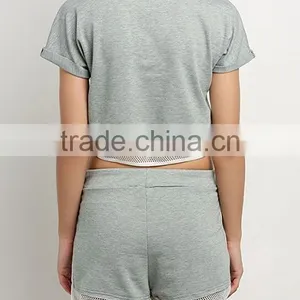 Women's Cheap Fashion Casual American Style Clothing Mesh Trim 2 Piece Set Crop Tops + Pocket Shorts Outfit Suit thumbnail-3
