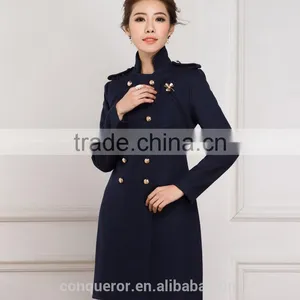 Fashional Style Lady's Overcoat. Double Breasted Navy Color Coat. L112506 thumbnail-1