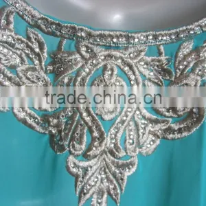 AQUA BLUE EMBROIDERED Georgette CAFTAN Kaftan Tunic Poncho Zip Cover up thumbnail-6