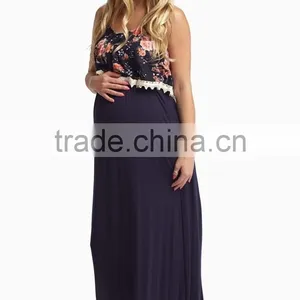 New Style Navy Blue Floral Overlay Maternity Clothes Maxi Dress Wholesale thumbnail-2