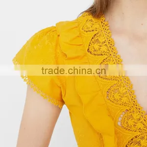Embroidery Cutwork Cotton Dresses Ladies Crocheted Fit and Flare Short Dress thumbnail-5