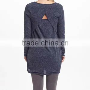 Clearence Long Sleeve Maternity T-Shirt With Navy Heather Cutout-Back Maternity Tunic Tops Women Wear WT80817-65 thumbnail-2
