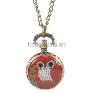 Round Antique Bronze Owl Pattern Halloween Enamel Red Battery Included Pocket Watches 85cm thumbnail-1