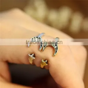 Silver Bronze Plated Moon And Star Knuckle Ring Animal Open Mouth Unisex Rings thumbnail-1
