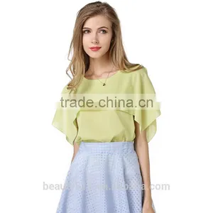 Show Thin Hollow Short Sleeved Chiffon Shirt Sexy Perspective Stitching Chiffon Blouse SD97 thumbnail-3