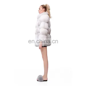 Finland Whole Skin Blue Fox Fur Overcoat Jacket Women Genuine Fur Coat Cross Fox Fur Coat thumbnail-2