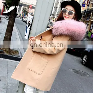 Fashion Hot Women Winter Raccoon Fur Short Hooded Korean Cashmere Wool Coat thumbnail-4