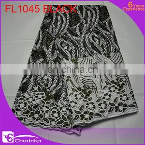 African Fabric Wholesale African Lace Fabrics FL1045 Black thumbnail-1
