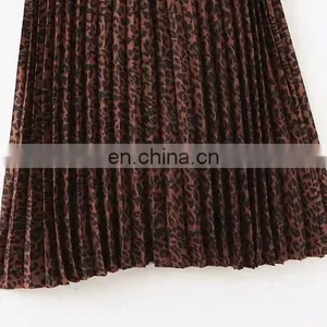 Long Elastane Waist Cheap Leopard Printing Pleats Plus Size Skirts for Fat Women thumbnail-5