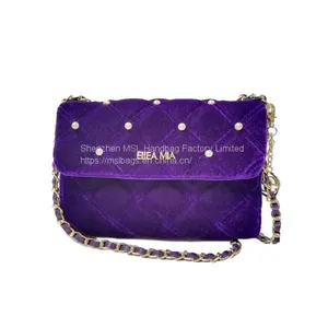 Women Shoulder Handbags Top Quality Velvet Diamond Quilted Chain Interlaced Crossbody Bags thumbnail-1