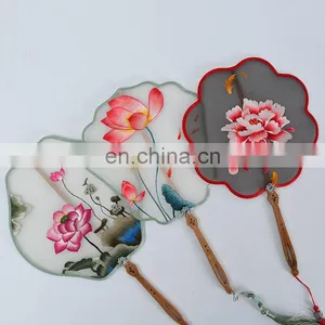 Chinese Style Multi-pattern Silk Embroidery Painting Handmade Fan With Wooden Handle and Tassel Pendant As Decorative Ornaments thumbnail-2