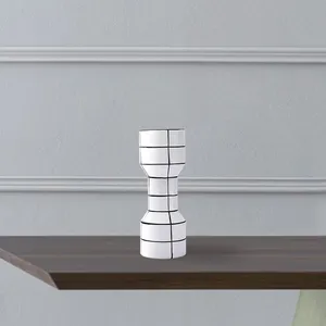 Nordic Modern Simple Creative Fashion White Black Stripe Ceramic Vase For Living Room Decor thumbnail-2