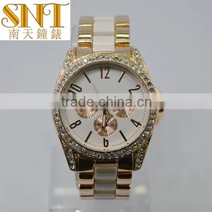 Japan Movt Quartz Watch Gold Steel Crystal Stone Lady Watch Luxury Beautiful Vogue thumbnail-1
