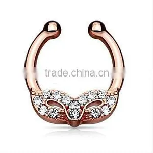 Masked Ball CZ Crystal Fake Septum Clicker Nose Piercing Body Jewelry thumbnail-1