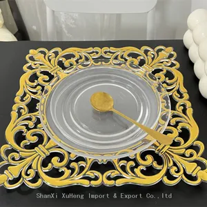 Luxury 12 Inch Gold Rim Square Plastic Charger Plate Candy Chocolate Fruit Plate for Wedding Party Event thumbnail-1