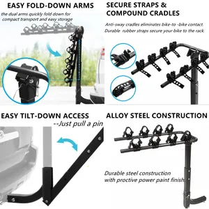 Hot Sale 4-Bike Capacity Hitch Mounted Bicycle Carrier for Cars Trucks SUVs Minivans With 1.5