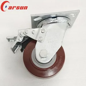 Carsun Heavy Duty Industrial Caster Wheels 4-Inch Polyurethane Wheels Swivel Caster With Brake thumbnail-3