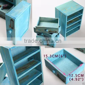 4-drawer Wood Cabinet Handcrafted Desk Organizer Storage Box Craft Furniture thumbnail-5
