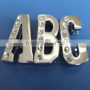 Zinc Alloy Charms Half Side Rhinestones Inlayed 18mm Slide Letters thumbnail-1